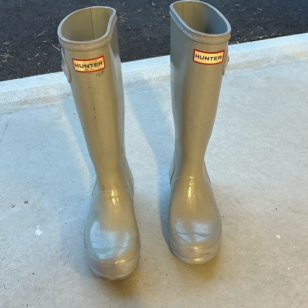 Hunter Boots Size 5 US 36 EU Original Tall Rain Boots blue silver glitter​
